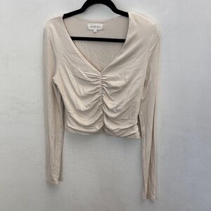 Wishlist Cream Ruched V-Neck Long Sleeve Top